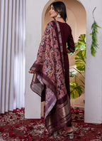 Prazu Fashion Wine Viscose Silk Thread Embroidered Designer Kurta Set | Grocsy