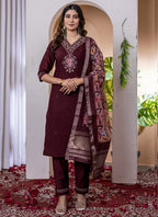 Prazu Fashion Wine Viscose Silk Thread Embroidered Designer Kurta Set | Grocsy