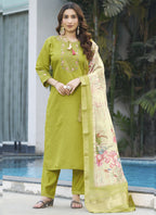 Prazu Fashion Parrot Green Viscose Silk Thread Embroidered Designer Kurta Set | Grocsy