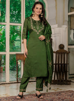 Prazu Fashion Mehendi Marina Silk Thread Embroidered Designer Kurta Set | Grocsy