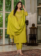 Prazu Fashion Mustard Marina Silk Thread Embroidered Designer Kurta Set | Grocsy