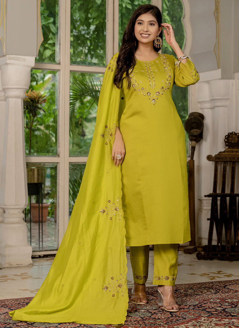 Prazu Fashion Mustard Marina Silk Thread Embroidered Designer Kurta Set | Grocsy