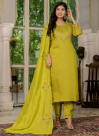 Prazu Fashion Mustard Marina Silk Thread Embroidered Designer Kurta Set | Grocsy