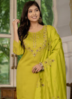 Prazu Fashion Mustard Marina Silk Thread Embroidered Designer Kurta Set | Grocsy
