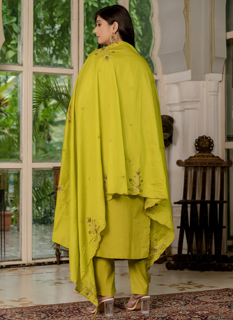 Prazu Fashion Mustard Marina Silk Thread Embroidered Designer Kurta Set | Grocsy