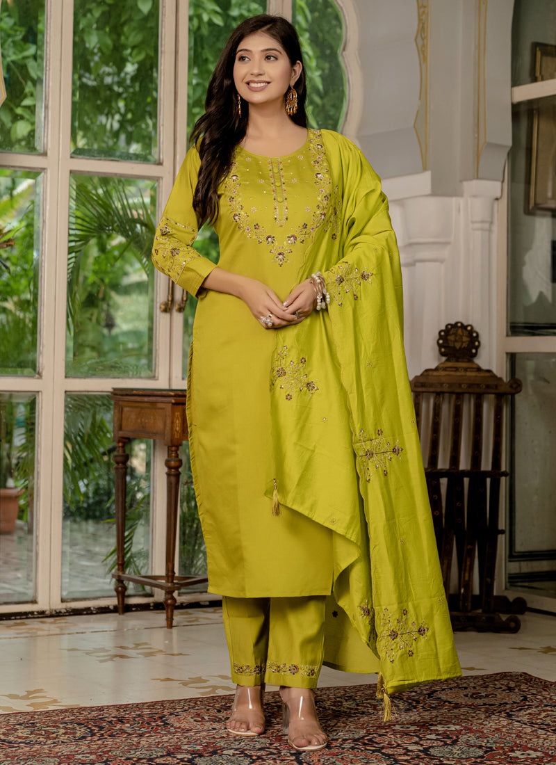 Prazu Fashion Mustard Marina Silk Thread Embroidered Designer Kurta Set | Grocsy