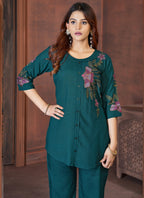 Prazu Fashion Rama Rayon Multi Embroidery Thread Work Co-Ords Set | Grocsy