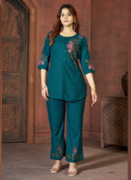 Prazu Fashion Rama Rayon Multi Embroidery Thread Work Co-Ords Set | Grocsy