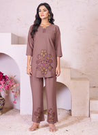 Prazu Fashion Onion Pink Rayon Multi Embroidery Thread Work Co-Ords Set | Grocsy