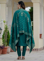 Prazu Fashion Rama Green Roman Silk Embroidered Sequence Designer Kurta Set | Grocsy