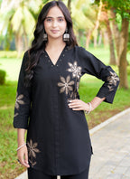 Prazu Fashion Black Rayon Multi Embroidery Thread Work Co-Ords Set | Grocsy