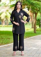Prazu Fashion Black Rayon Multi Embroidery Thread Work Co-Ords Set | Grocsy