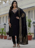 Prazu Fashion Black Roman Silk Embroidered Sequence Designer Kurta Set | Grocsy