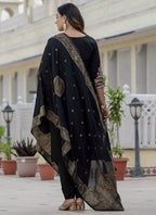 Prazu Fashion Black Roman Silk Embroidered Sequence Designer Kurta Set | Grocsy