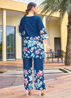 Prazu Fashion Blue Pure Cotton Stylish Prints Co-Ords Set | Grocsy