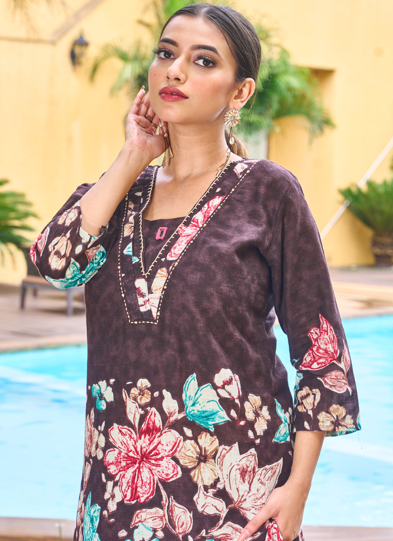 Prazu Fashion Coffee Pure Cotton Stylish Prints Co-Ords Set | Grocsy