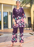 Prazu Fashion Purple Pure Cotton Stylish Prints Co-Ords Set | Grocsy