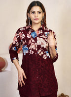Prazu Fashion Maroon Pure Cotton Stylish Prints Co-Ords Set | Grocsy