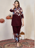 Prazu Fashion Maroon Pure Cotton Stylish Prints Co-Ords Set | Grocsy