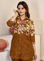 Prazu Fashion Mustard Pure Cotton Stylish Prints Co-Ords Set | Grocsy