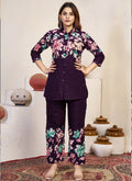 Prazu Fashion Violet Pure Cotton Stylish Prints Co-Ords Set | Grocsy