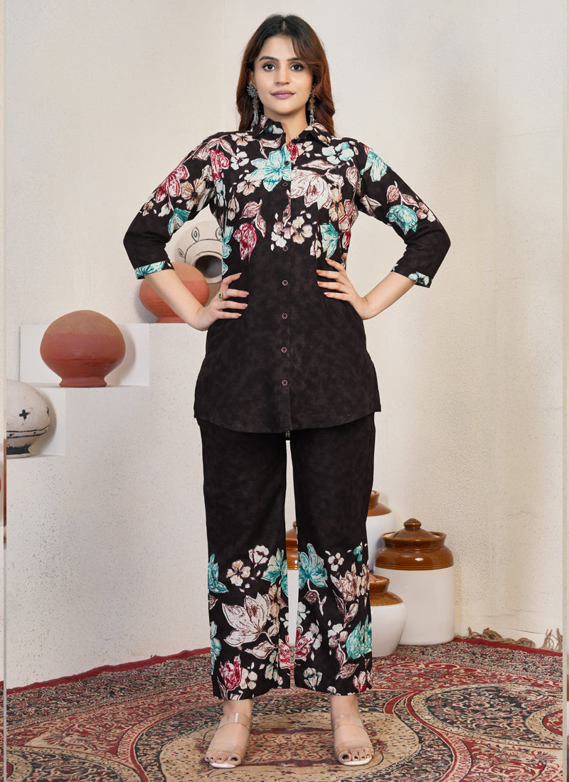 Prazu Fashion Wine Pure Cotton Stylish Prints Co-Ords Set | Grocsy