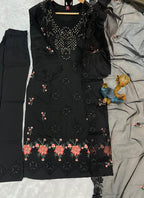 Prazu Fashion Black Viscose Roman Silk Embroidered Sequence Work Kurta Set | Grocsy