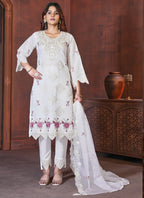 Prazu Fashion White Viscose Roman Silk Embroidered Sequence Work Kurta Set | Grocsy