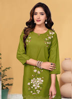 Prazu Fashion Mahendi Rayon Embroidery Thread Work Co-Ords Set | Grocsy