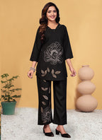 Prazu Fashion Black Viscose Rayon Embroidery Thread Work Co-Ords Set | Grocsy