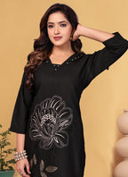 Prazu Fashion Black Viscose Rayon Embroidery Thread Work Co-Ords Set | Grocsy
