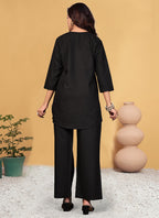 Prazu Fashion Black Viscose Rayon Embroidery Thread Work Co-Ords Set | Grocsy