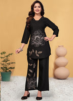 Prazu Fashion Black Viscose Rayon Embroidery Thread Work Co-Ords Set | Grocsy