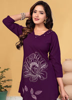 Prazu Fashion Purple Viscose Rayon Embroidery Thread Work Co-Ords Set | Grocsy
