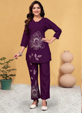 Prazu Fashion Purple Viscose Rayon Embroidery Thread Work Co-Ords Set | Grocsy
