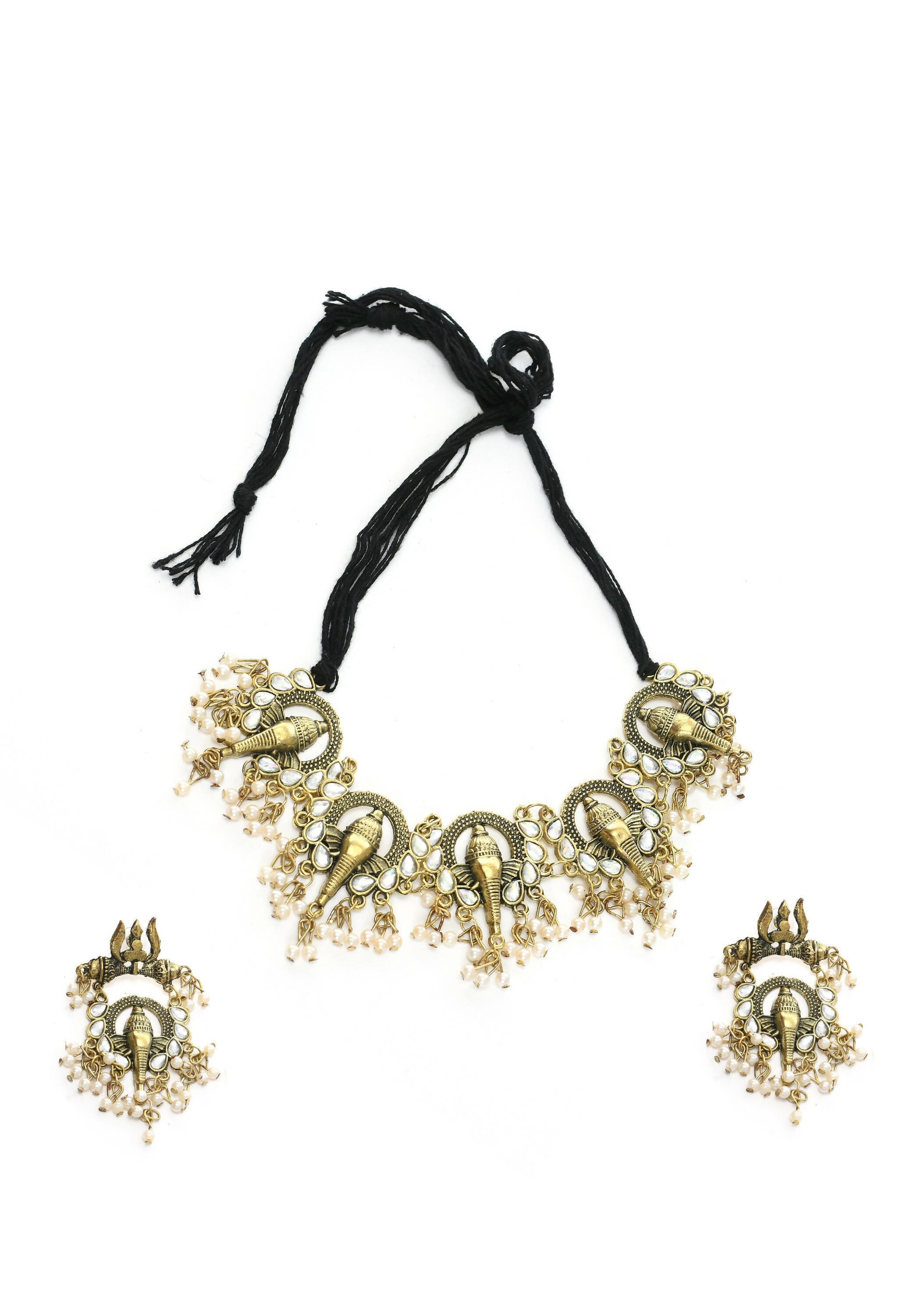 Mominos Fashion Johar Kamal Oxidised Gold-Polished Ganesha Design Necklace Choker Set | Grocsy