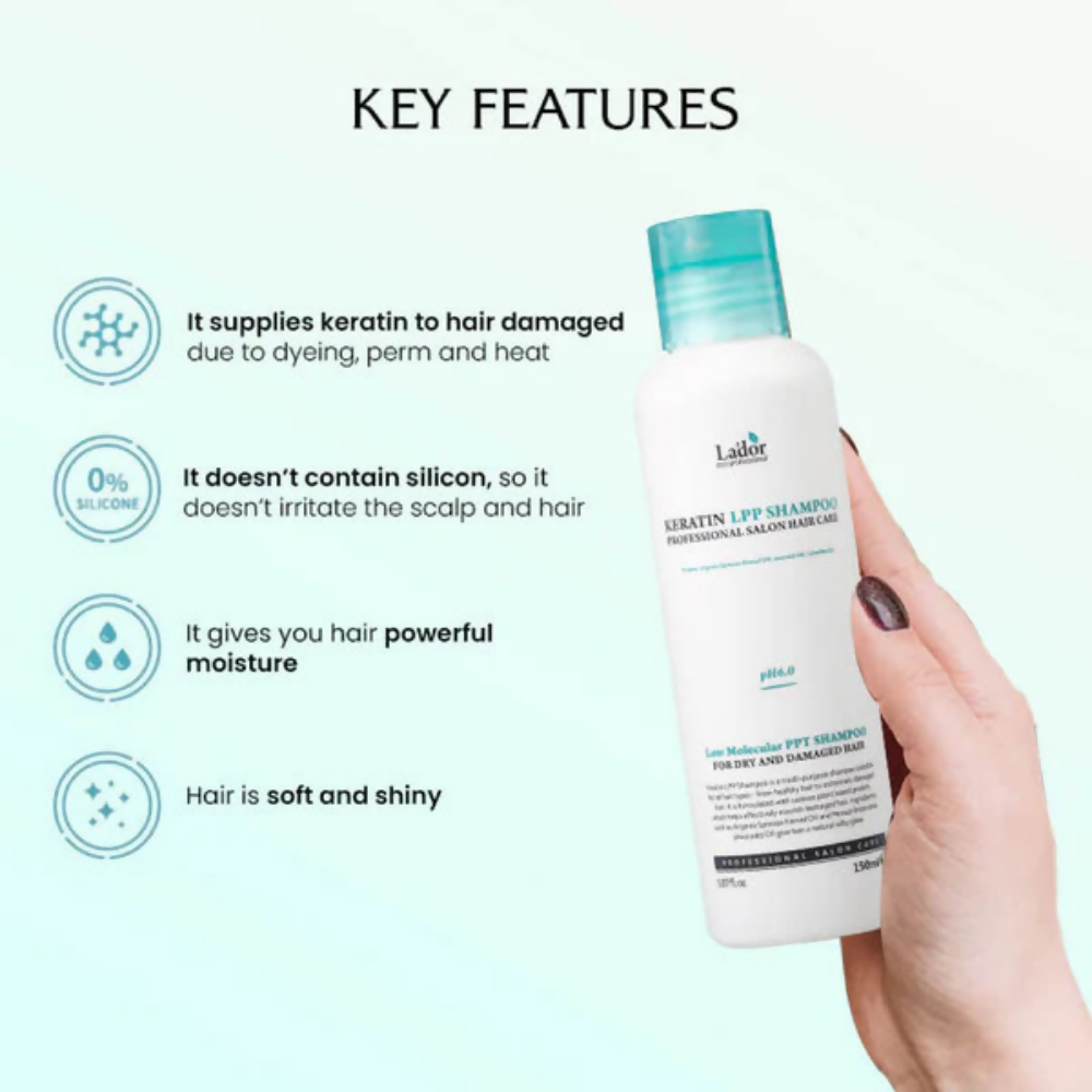 La'dor Keratin LPP Korean Shampoo - Sulfate-Free, Keratin-Safe Protein Shampoo for Frizz-Free Hair | Grocsy