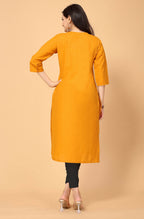 Musterd Cottan Slub Embroidery Kurti - Umi | Grocsy