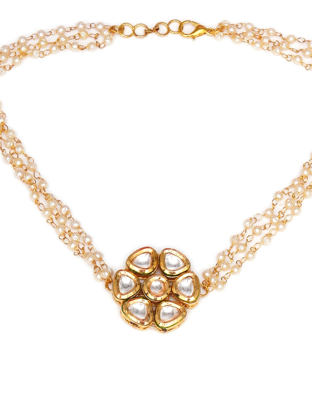 Kundan & Pearl Neckpiece (Gold) - Ruby Raang | Grocsy