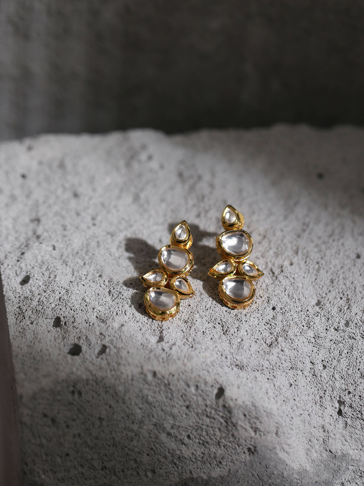 White Gold-Toned Contemporary Gold-Polished Drops Earrings - Ruby Raang | Grocsy