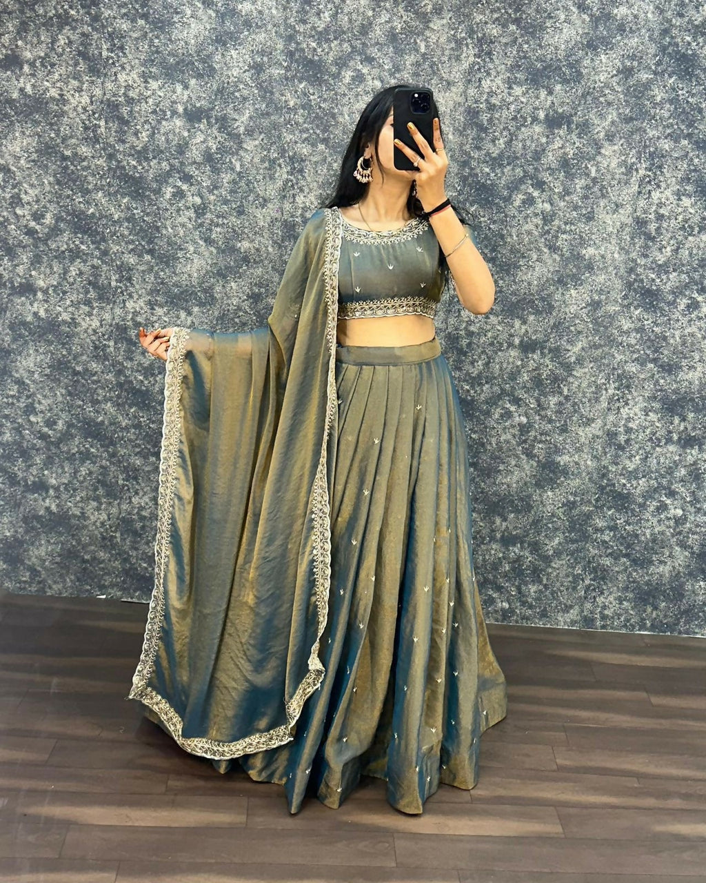 Teeya Creation Womens New Trendy Radiant Teal Hand-Embroidered Silk Lehenga Choli Set | Grocsy