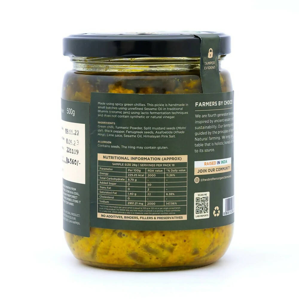 Two Brothers Organic Farms Spicy Green Chilly Pickle | Grocsy