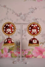 Maroon Round Shape Ethnic Meenakari Jhumki Earrings By House of Ree - Swadesiicart