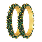 Mominos Fashion Joharkamal Gold-Polished Green Beads Work Bangles | Grocsy