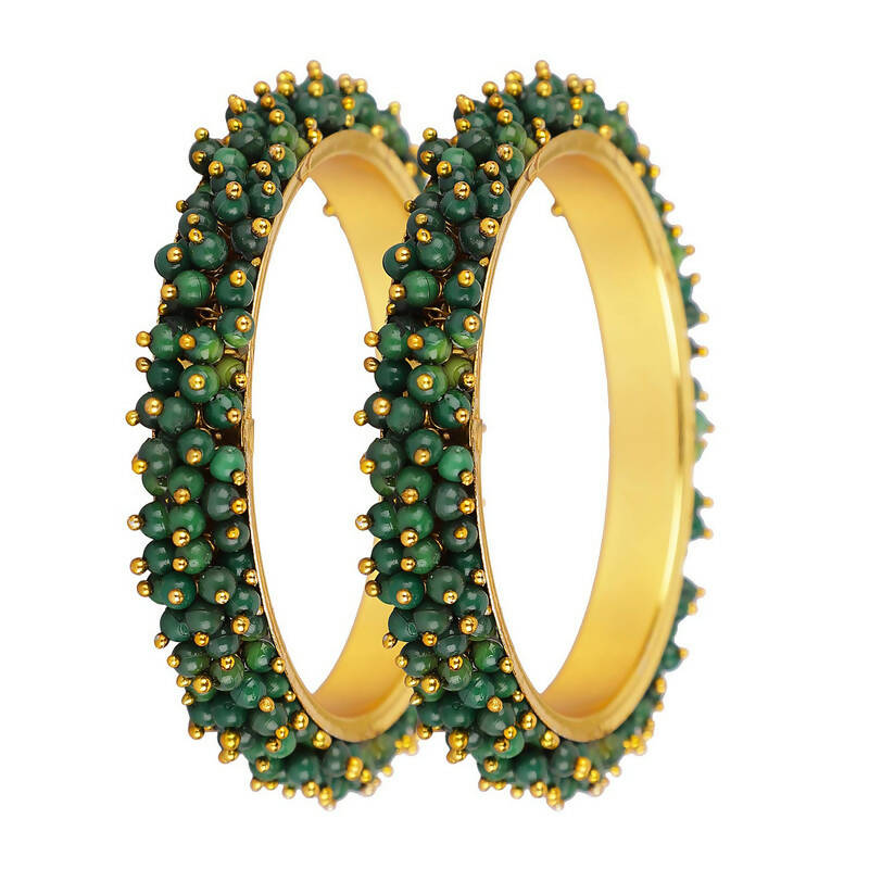 Mominos Fashion Joharkamal Gold-Polished Green Beads Work Bangles | Grocsy