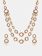 Ruby Raang 22k Gold Polished Red Meenakari Kundan Layered Necklace With Earrings & Maang Tikka | Grocsy