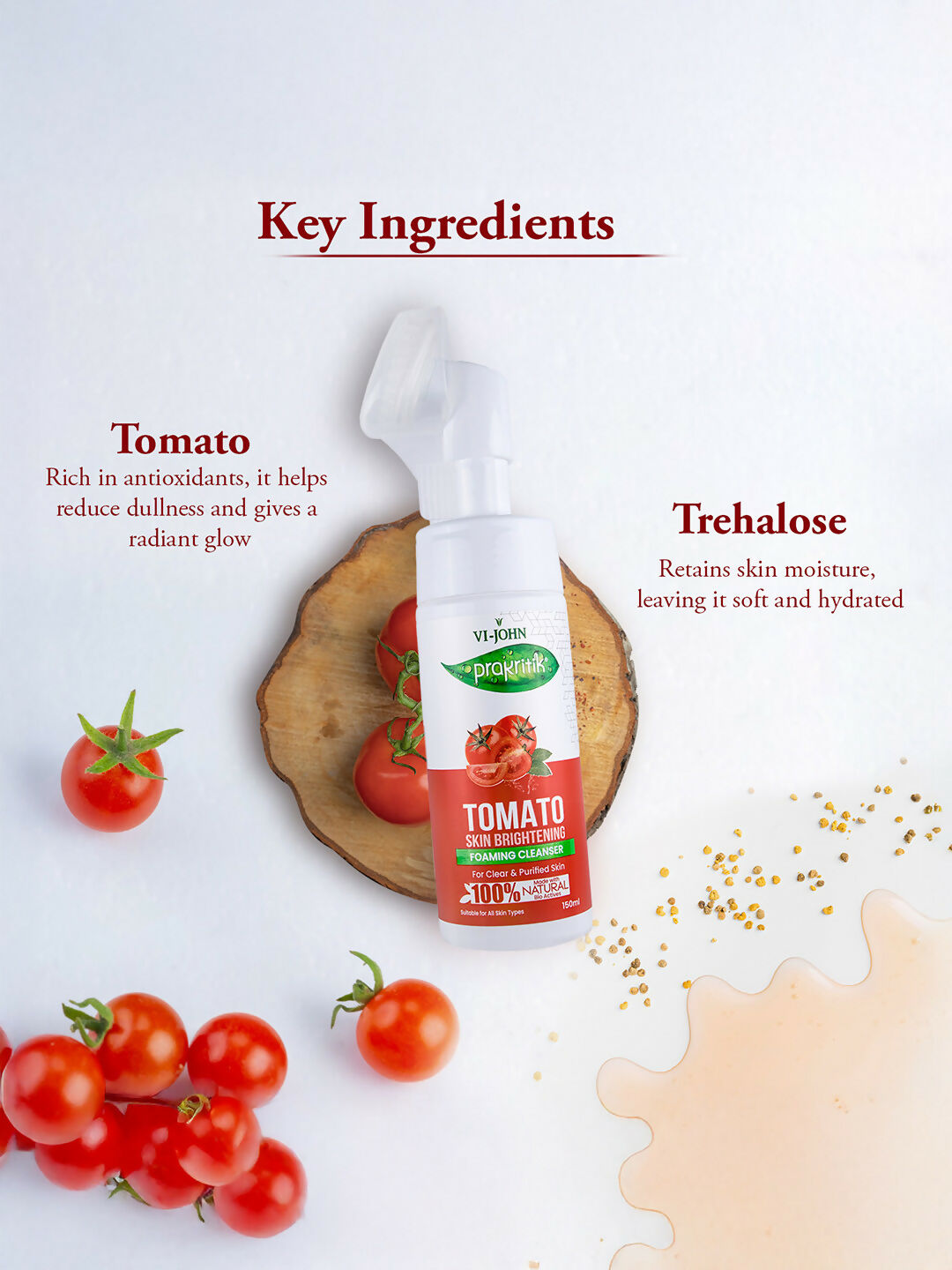 VI-JOHN Prakritik Tomato Skin Brightening geling For Detans,100% Natural Bio Actives Face Wash | Grocsy