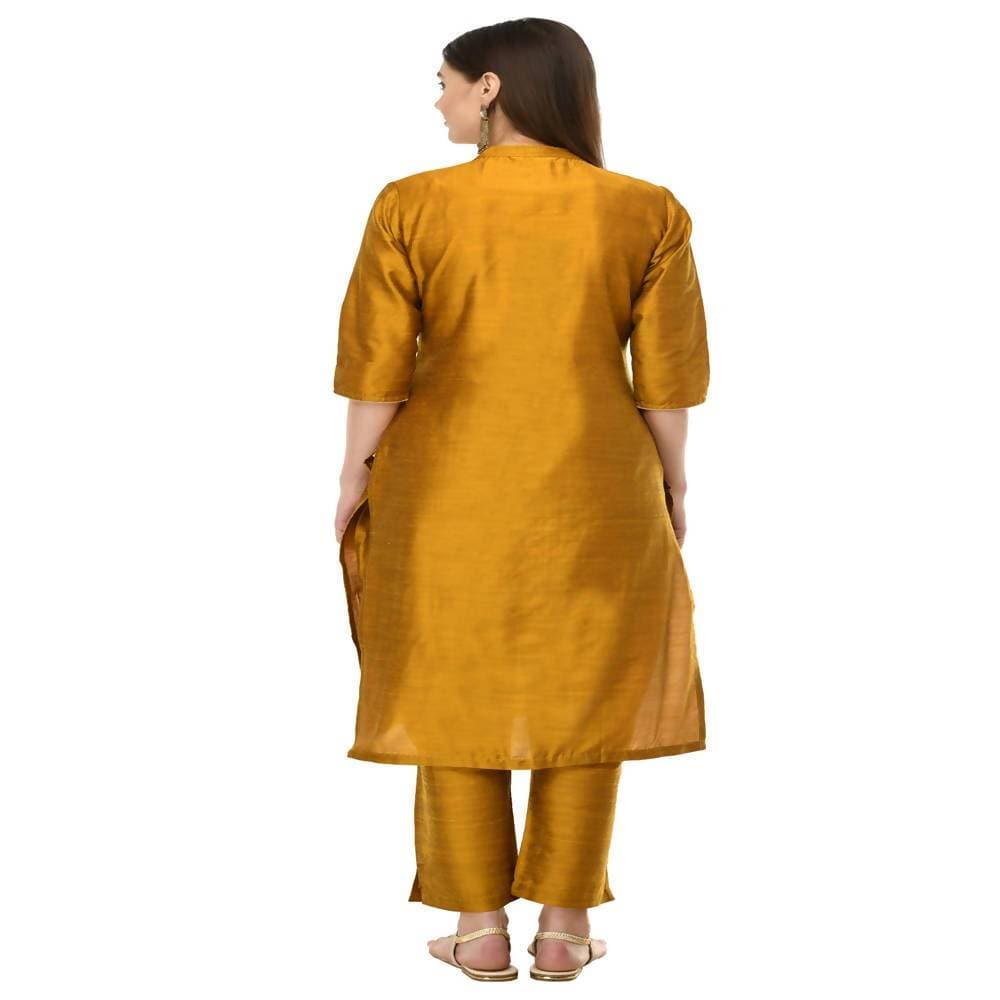 Lagi Women's Mustard Poly silk Straight Embroidred Kurta Pant (RO116C) | Grocsy