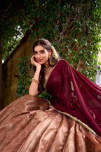 Evanik Traditional Peach Dupion Silk With Zari Weaving Work Lehenga Choli | Grocsy