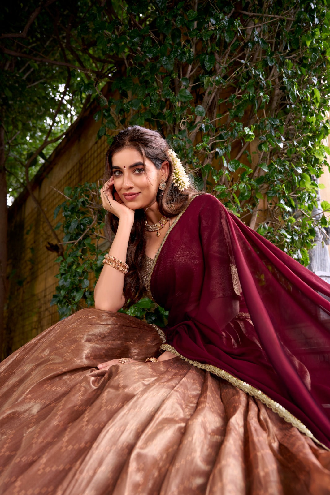 Evanik Traditional Peach Dupion Silk With Zari Weaving Work Lehenga Choli | Grocsy